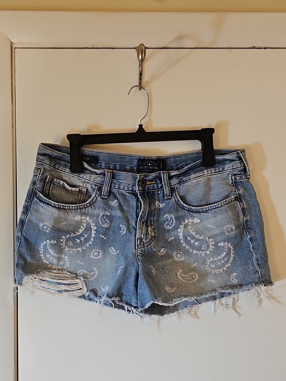 Lucky Brand Light Blue Paisley Cutoff Denim Shorts